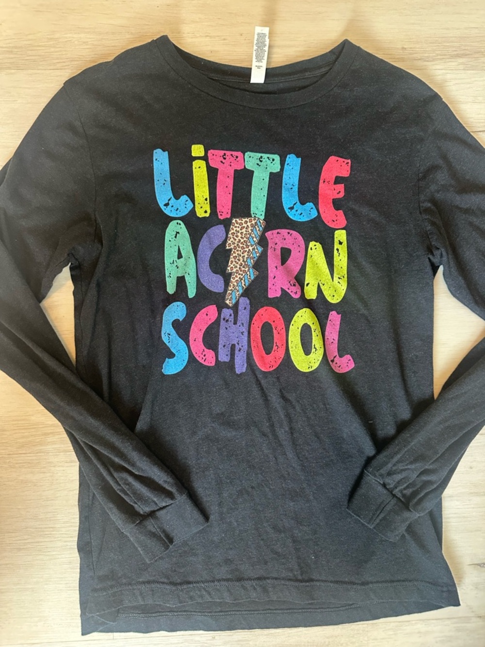 Kids Black Long-Sleeve 'Little Acorn School' Graphic Tee